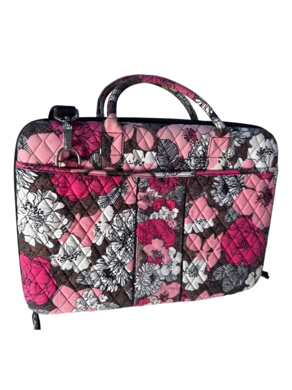 Vera Bradley Laptop Bag Pink Black Floral Quilted Shoulder Strap Tote Travel